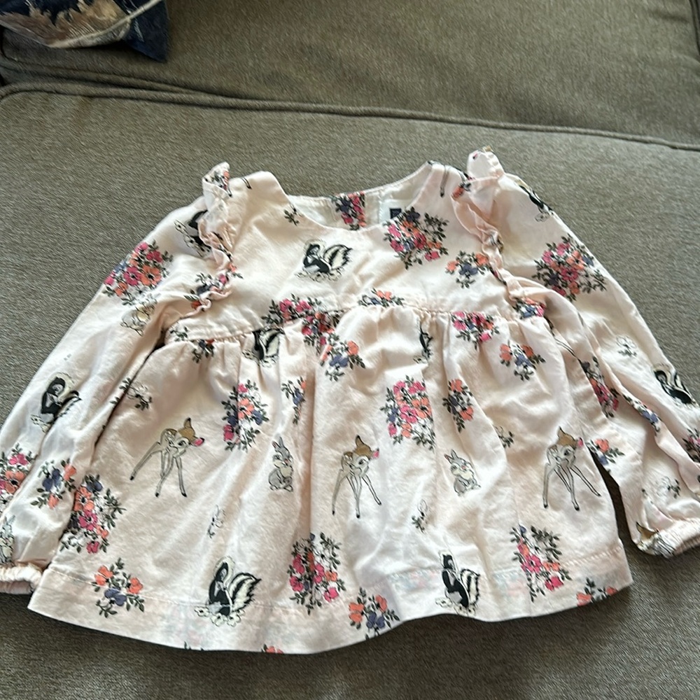 Gap 12-18m EUC Disney Bambi darling ruffle blouse🌸🦌